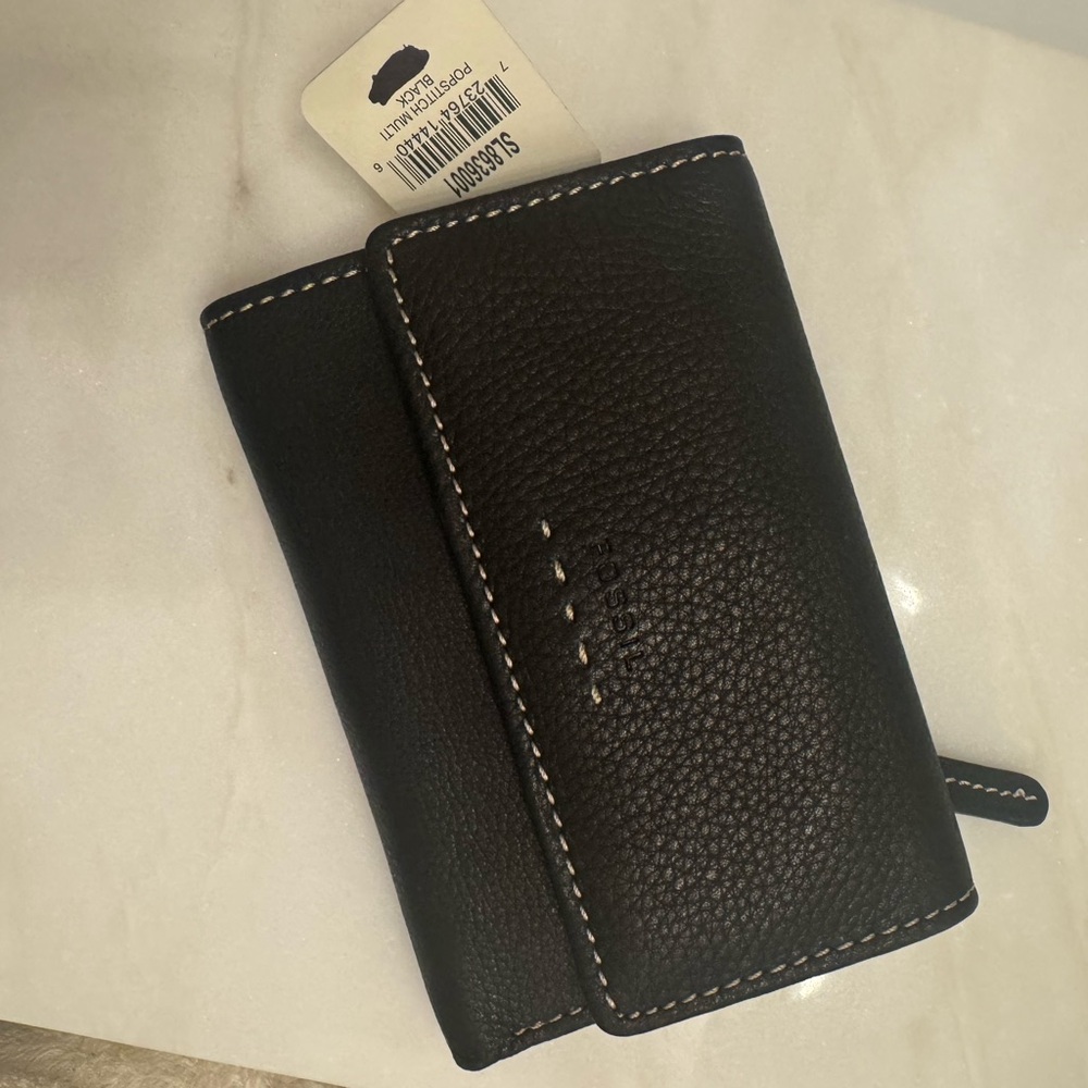 Fossil Black Key Card Holder Pebbled Leather
